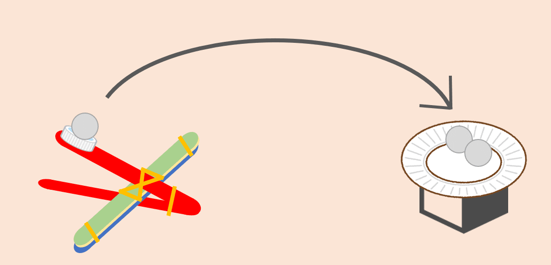 スティックカタパルトで玉入れをしている様子