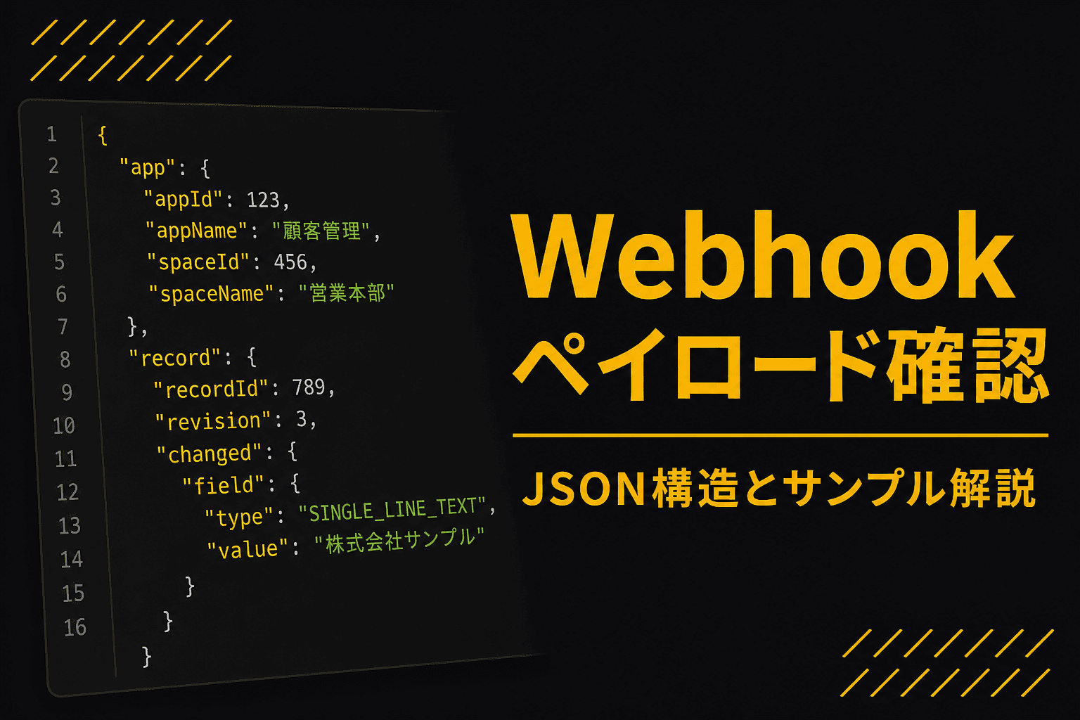kintone Webhookペイロード確認・JSON構造解説のイメージ